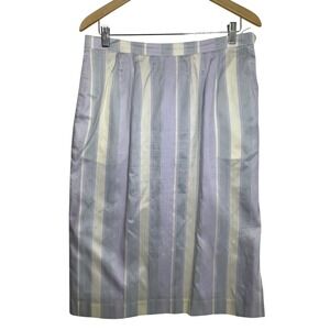 Perrys‎ 100% Thai Silk Striped Midi Skirt Lavender Cream Size 8-10 (Estimated)